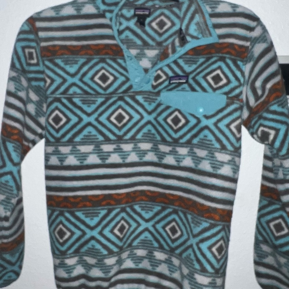 Patagonia Synchilla pullover turquoise and brown kids size L 12